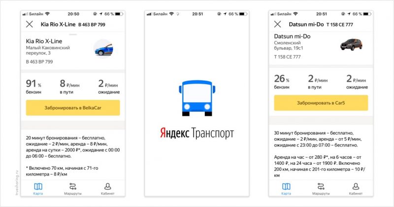 В Яндекс.Транспорте появилась подробная информация о каршеринговых автомобилях