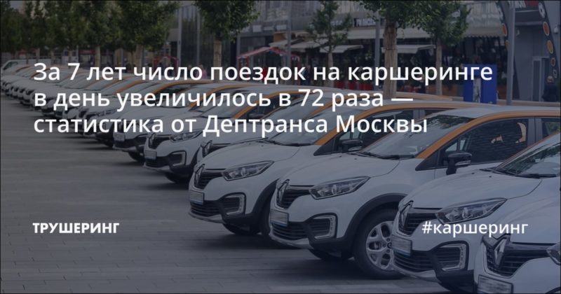 За 7 лет число поездок на каршеринге в день увеличилось в 72 раза — статистика от Дептранса Москвы