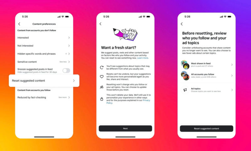 В Instagram* появилась возможность сбросить рекомендации в Reels и ленте