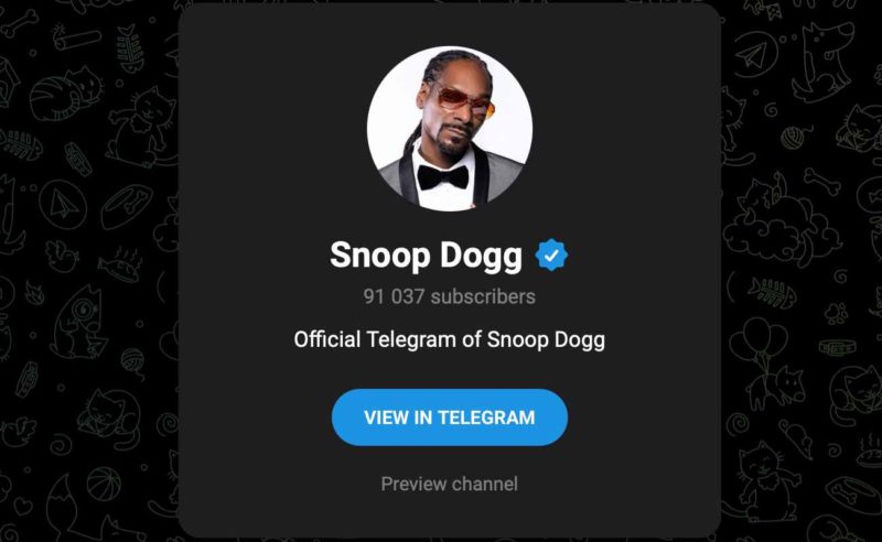 Американский рэпер Снуп Догг создал канал в Telegram