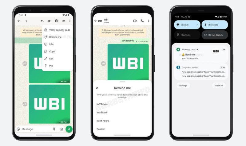 В бета-версии WhatsApp* обнаружили функцию напоминаний о сообщениях