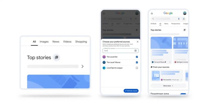 Google запустила функцию индивидуального выбора источника новостей в поиске